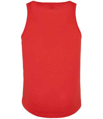 JC007 Fire Red Back sleeveless tank top with a crew neck, made from Neoteric textured fabric with inherent wickability, UPF 30+ UV protection, self-fabric bound neckline and armholes, twin-needle curved drop hem, and a tear-out label.