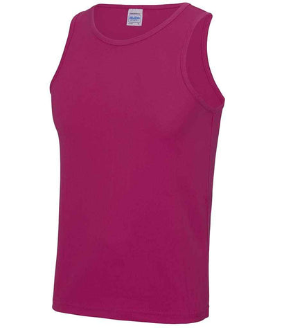 JC007 Hot Pink sleeveless tank top with a crew neck, made from Neoteric textured fabric with inherent wickability, UPF 30+ UV protection, self-fabric bound neckline and armholes, twin-needle curved drop hem, and a tear-out label