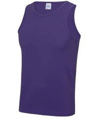 JC007 Purple sleeveless tank top with a crew neck, made from Neoteric textured fabric with inherent wickability, UPF 30+ UV protection, self-fabric bound neckline and armholes, twin-needle curved drop hem, and a tear-out label