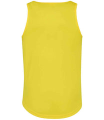 JC007 Sun Yellow Back sleeveless tank top with a crew neck, made from Neoteric textured fabric with inherent wickability, UPF 30+ UV protection, self-fabric bound neckline and armholes, twin-needle curved drop hem, and a tear-out label.